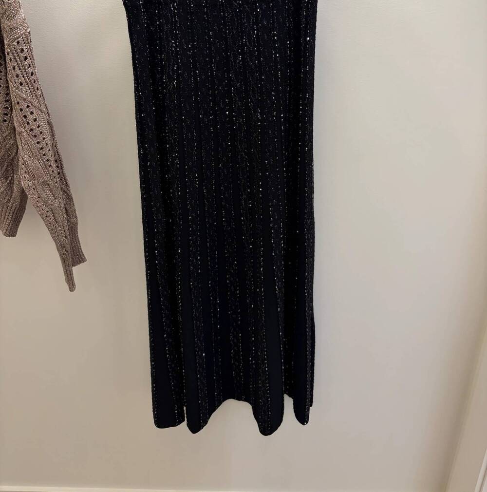NEW D.EXTERIOR women's pleated sequin skirt in noir